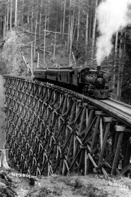New 5x7 Photo: Steam Engine on Trestle Bridge, 1913