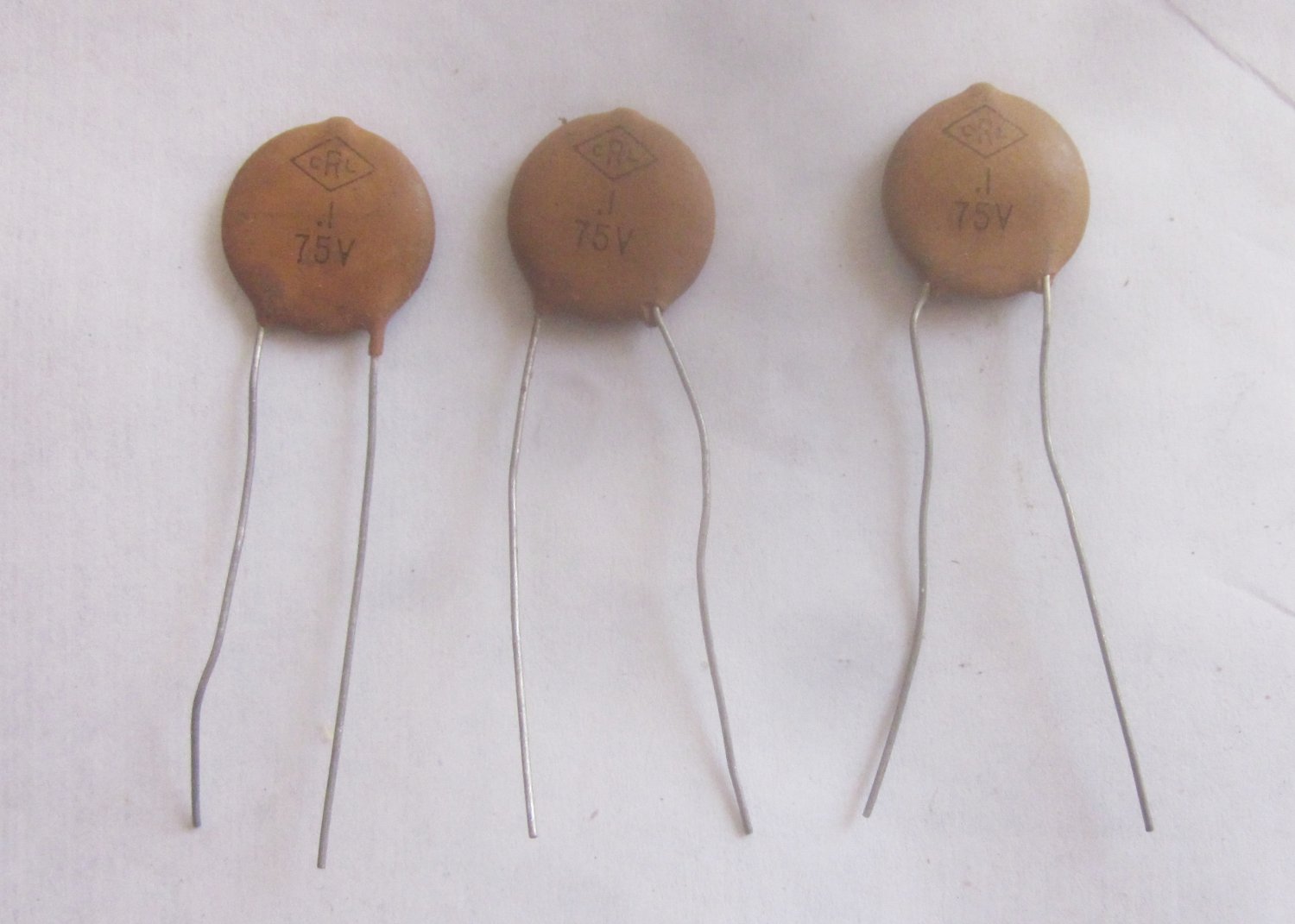 Lot of 3 pcs - Vintage 1970s Ceramic Disk .1 uf 75V Capacitors CRL Guitar Tone