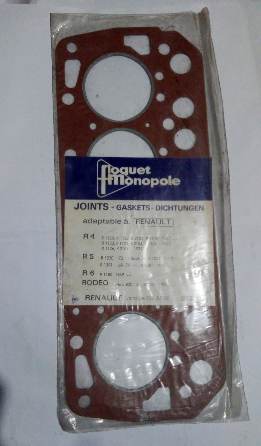 ORIGINAL GASKET for RENAULT R4/ R5/ R6/ RODEO - NEW OLD STOCK - 1970s