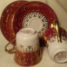 Vintage Czech JSK Hand Painted Tea Cup Saucer Set Burgundy Red and Gold Bone China