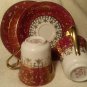 Vintage Czech JSK Hand Painted Tea Cup Saucer Set Burgundy Red and Gold Bone China
