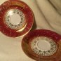 Vintage Czech JSK Hand Painted Tea Cup Saucer Set Burgundy Red and Gold Bone China