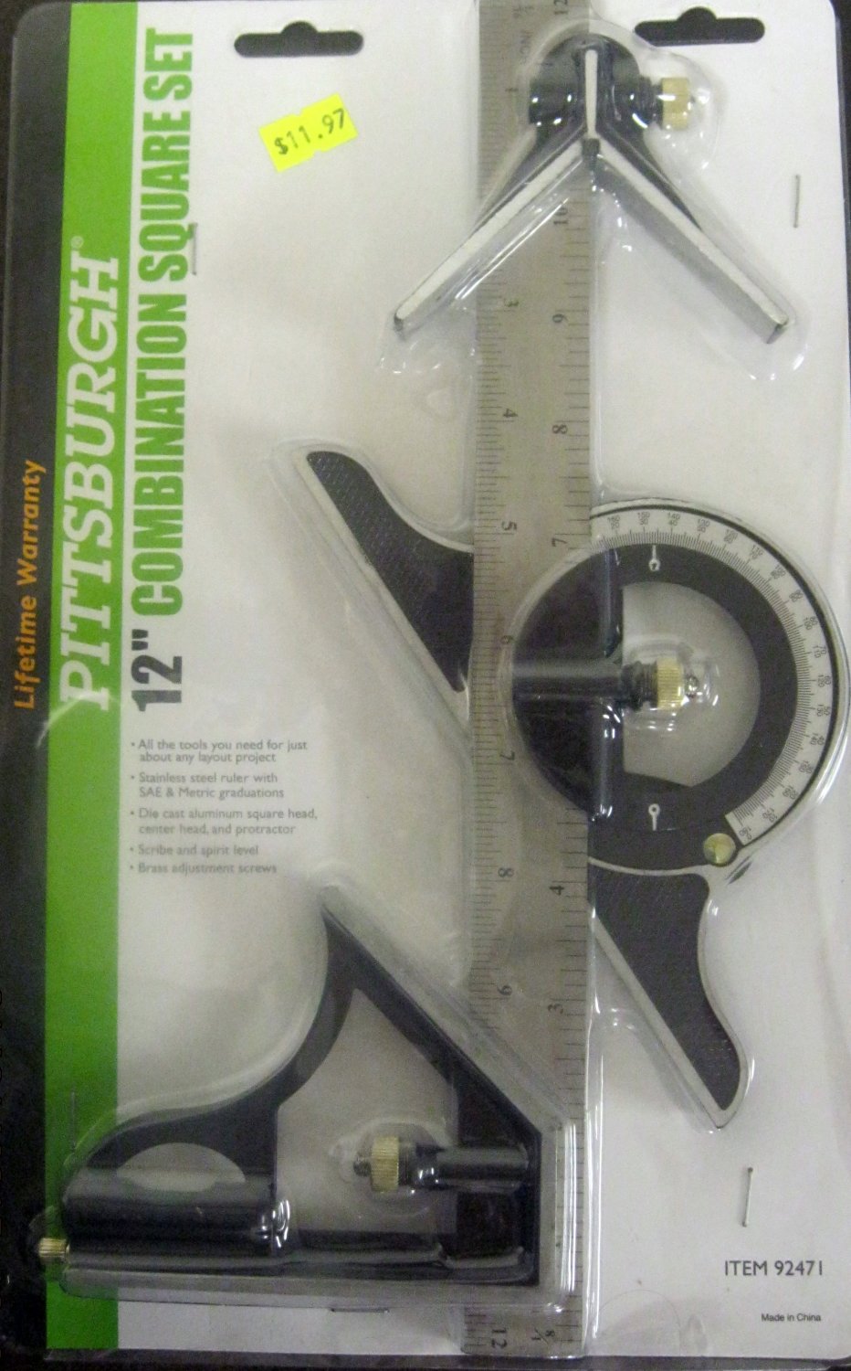 Combination Square Set LIFETIME WARRANTY Metric/SAE Pittsburgh Pro 12 In 