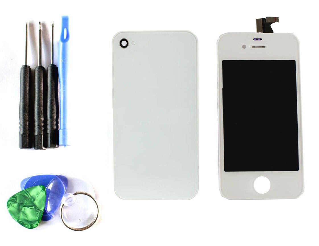 New White Touch Screen Glass Digitizer LCD Lens Assembly iPhone 4S + Back +Tools