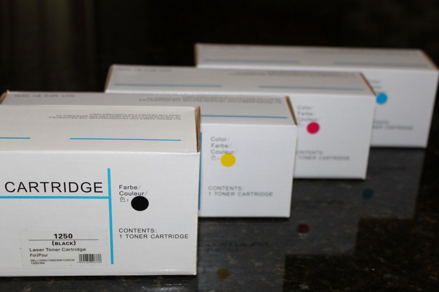 New 4 Toner Cartridge Black Cyan Magenta Yellow for Dell 1250 1350 1355 C1760