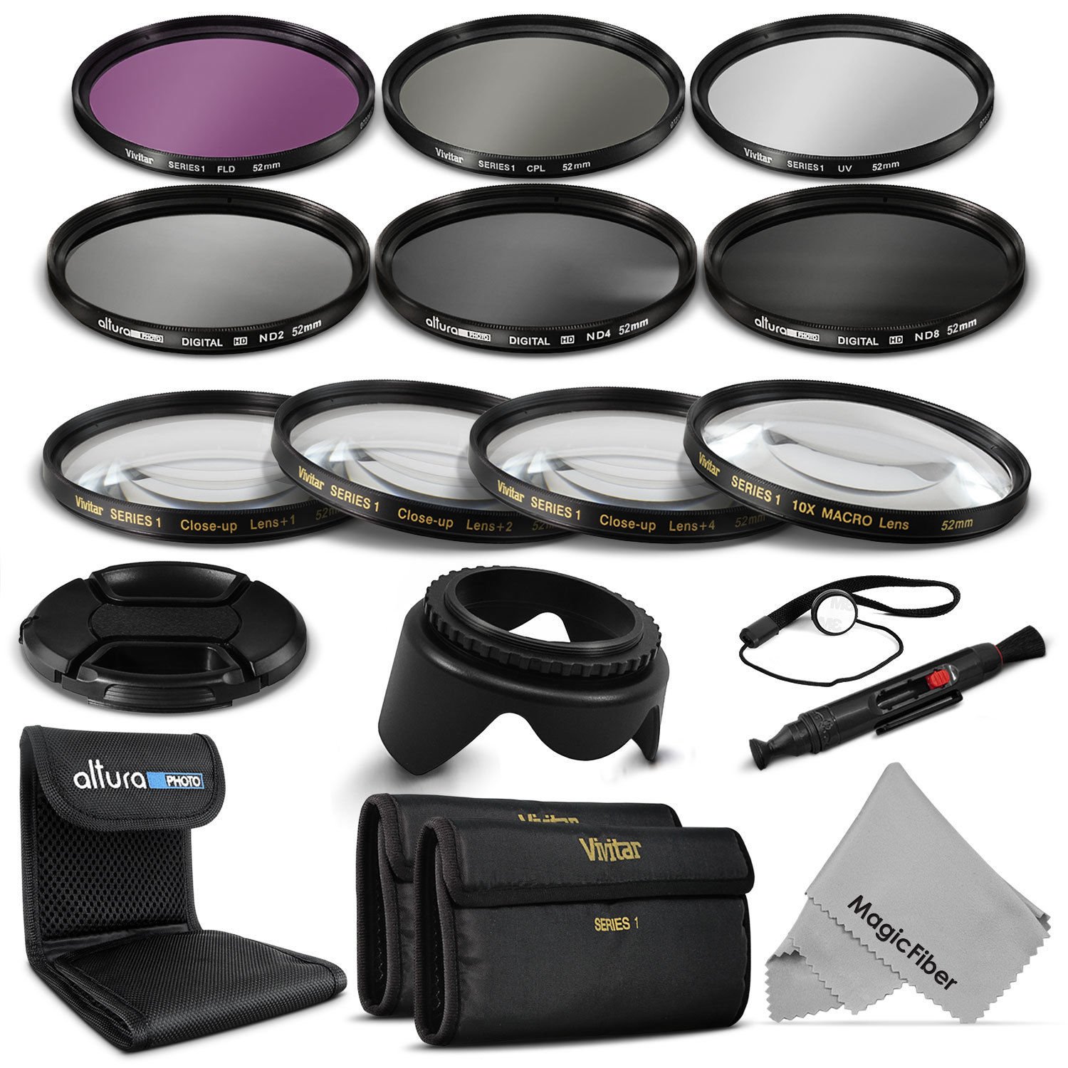 52MM Macro Close Up Set UV CPL FLDND 2 4 8 Filter Kit for Nikon 18