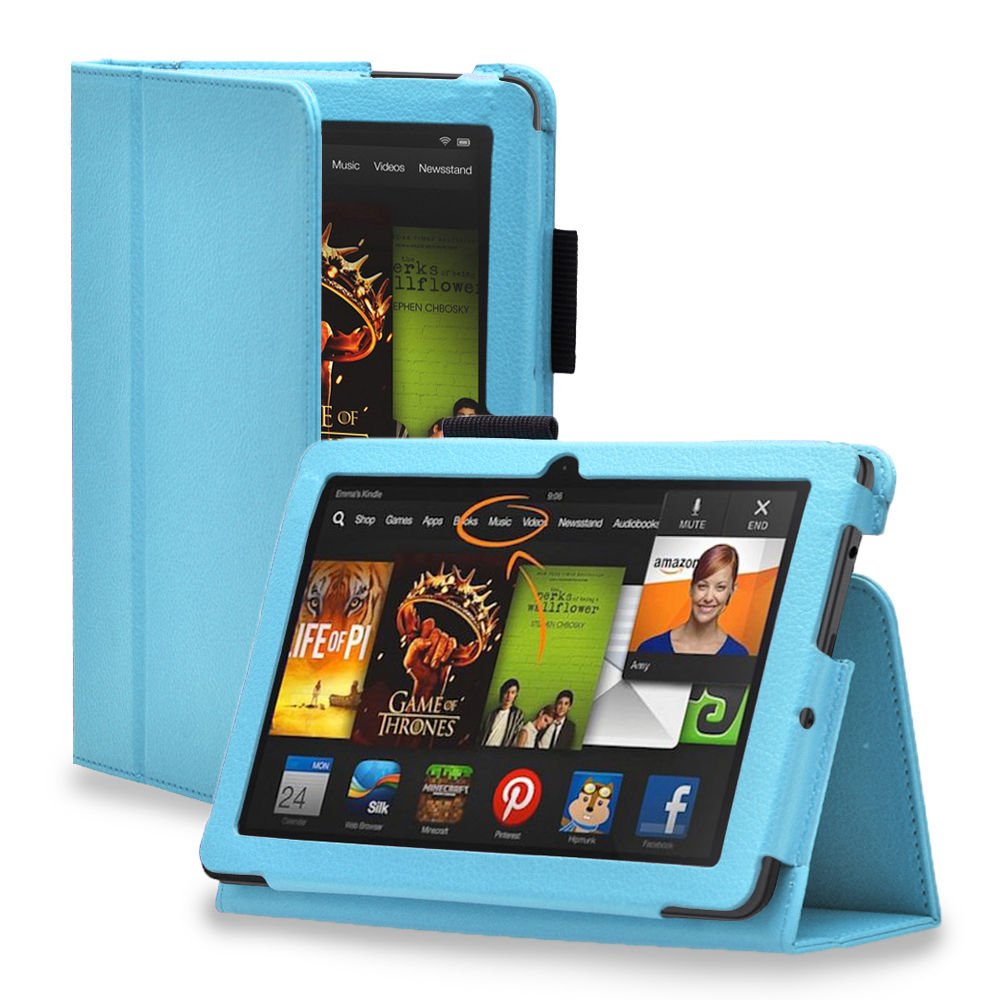 New plan blue Kindle Fire HDX 7" PU Leather Folio Stand Cover Case