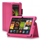 New Plain-Hot Pink Kindle Fire HDX 7" PU Leather Folio Stand Cover Case