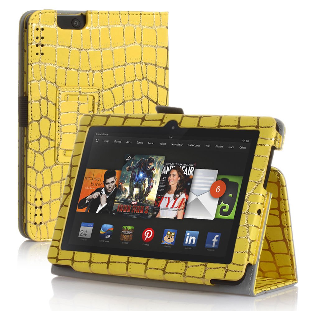 New Golden StripeYellow Kindle Fire HDX 7" PU Leather Folio Stand