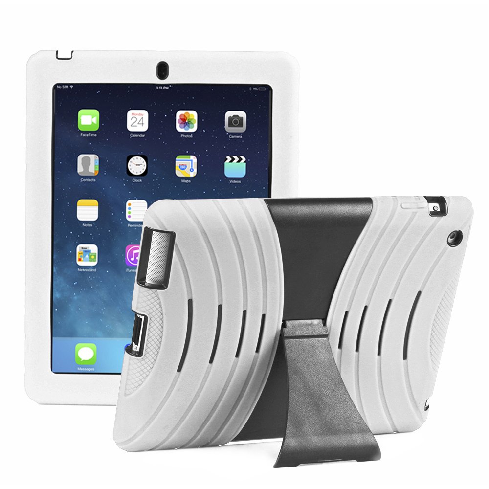 White Silicone Kickstand Case Cover for iPad Air 4 3 2 iPad Mini