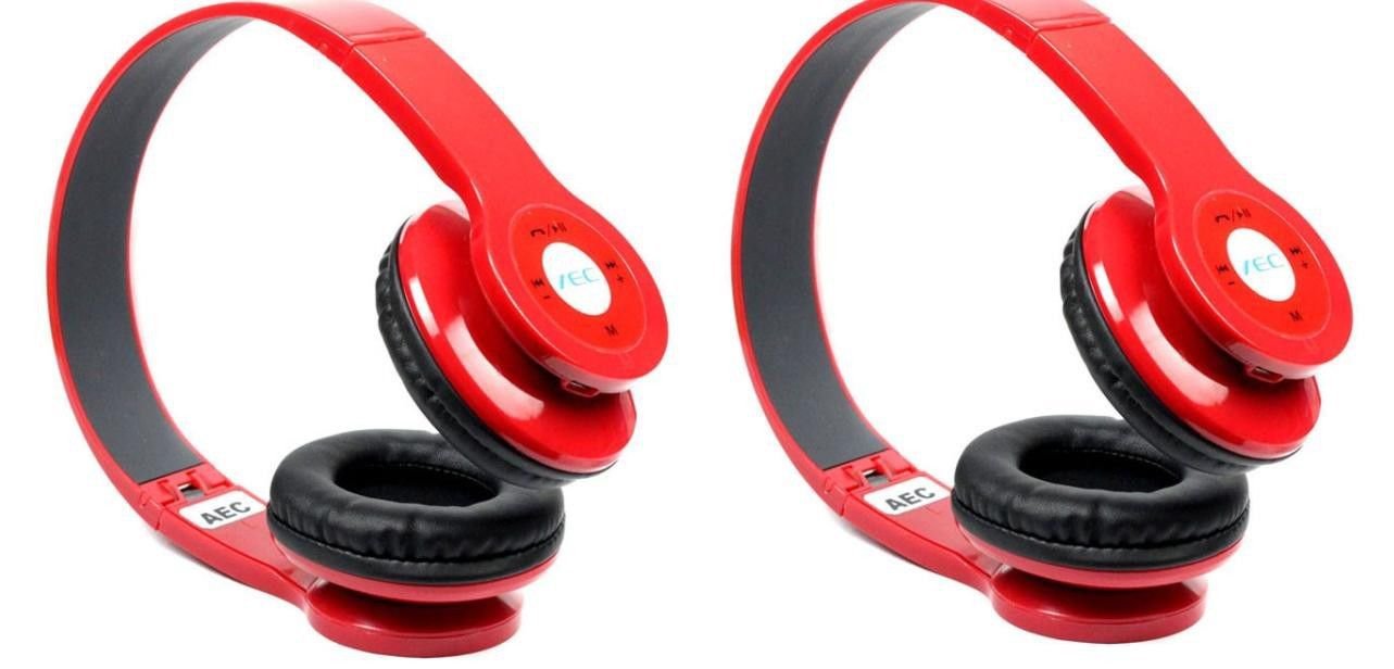 Two Pcs Red Bluetooth Headphone for Mobile Cell Phone Laptop Tablet