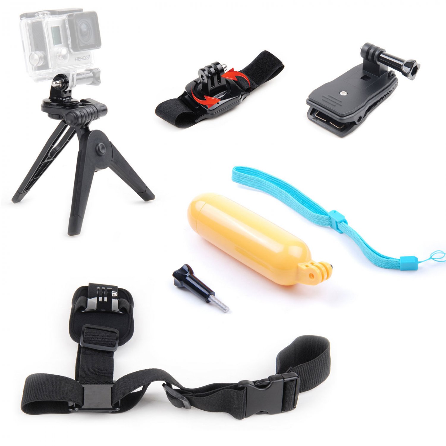 Accessories Kit Mini Tripod Shoulder Wrist Strap Hand Grip Clamp Mount for GoPro