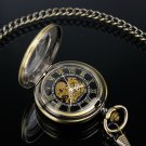 Antique Style Windup Skeleton Mechanical Mens Pocket Watch Engraved Pendant