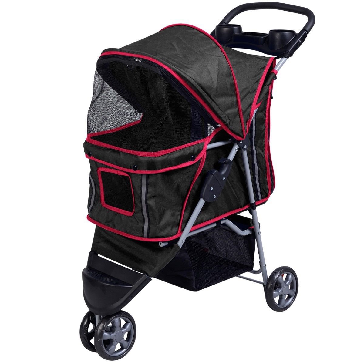 Pet Stroller Cat Dog 3 Wheels Stroller Travel Folding Easy Walk Carrier
