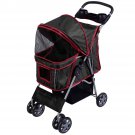 Pet Stroller Cat Dog 4 Wheels Stroller Travel Folding Easy Walk Carrier Black