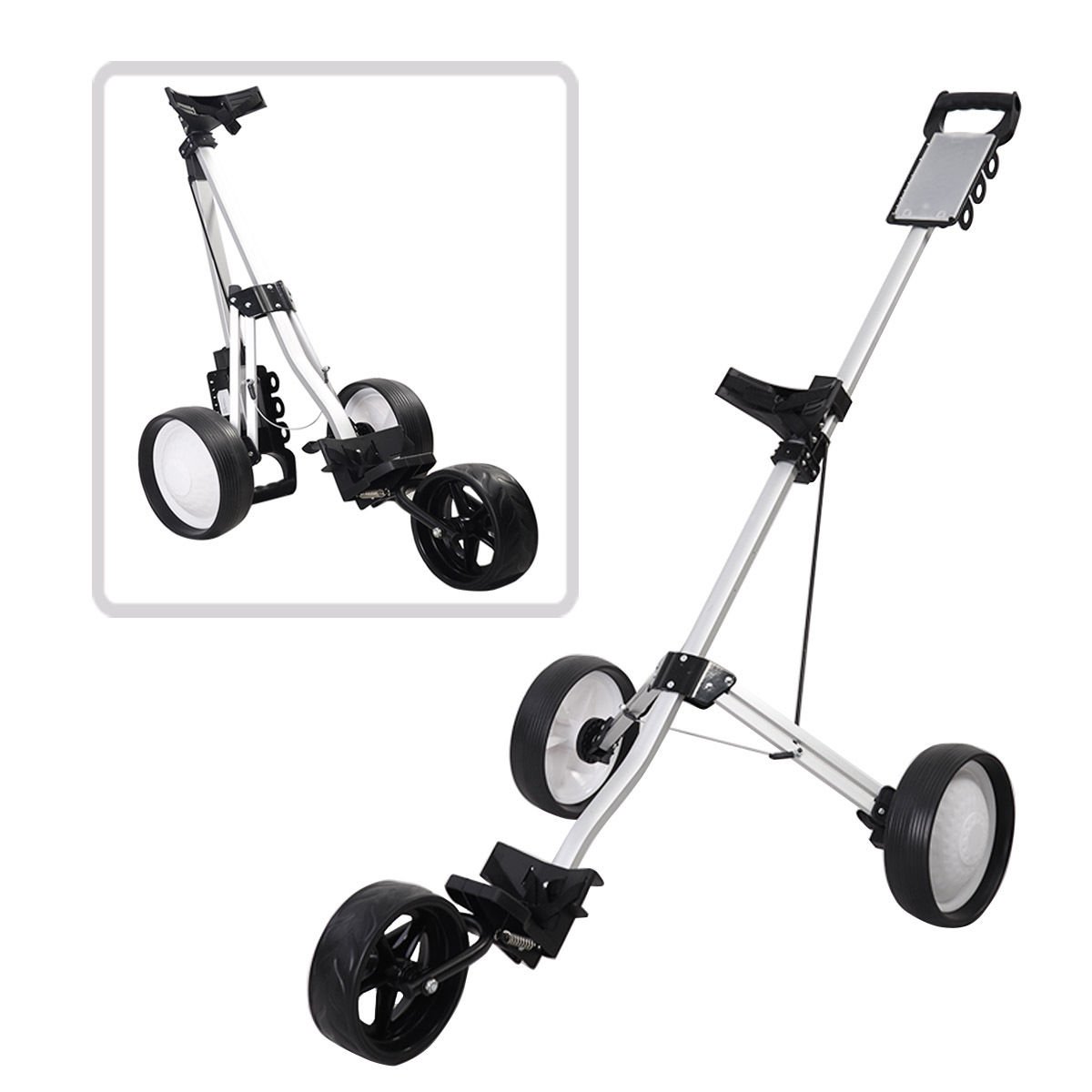 Goplus Foldable 3 Wheel Push Pull Golf Cart Trolley Three Wheels Swivel ...