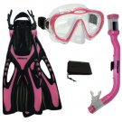PROMATE Junior Boy Girl Snorkeling Scuba Diving Mask DRY Snorkel Fins Gear Set Pink