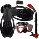 Promate Fish Eyes Mask Dry Snorkel Fins Diving Gear Set Red With Black