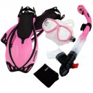 Snorkeling Dive Mask Goggle Dry Snorkel Fins Flippers Bag Sports Gear Set Pink