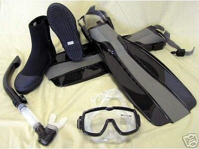 NEW Scuba Dive Mask Snorkel Boots Fins Gear Set Package