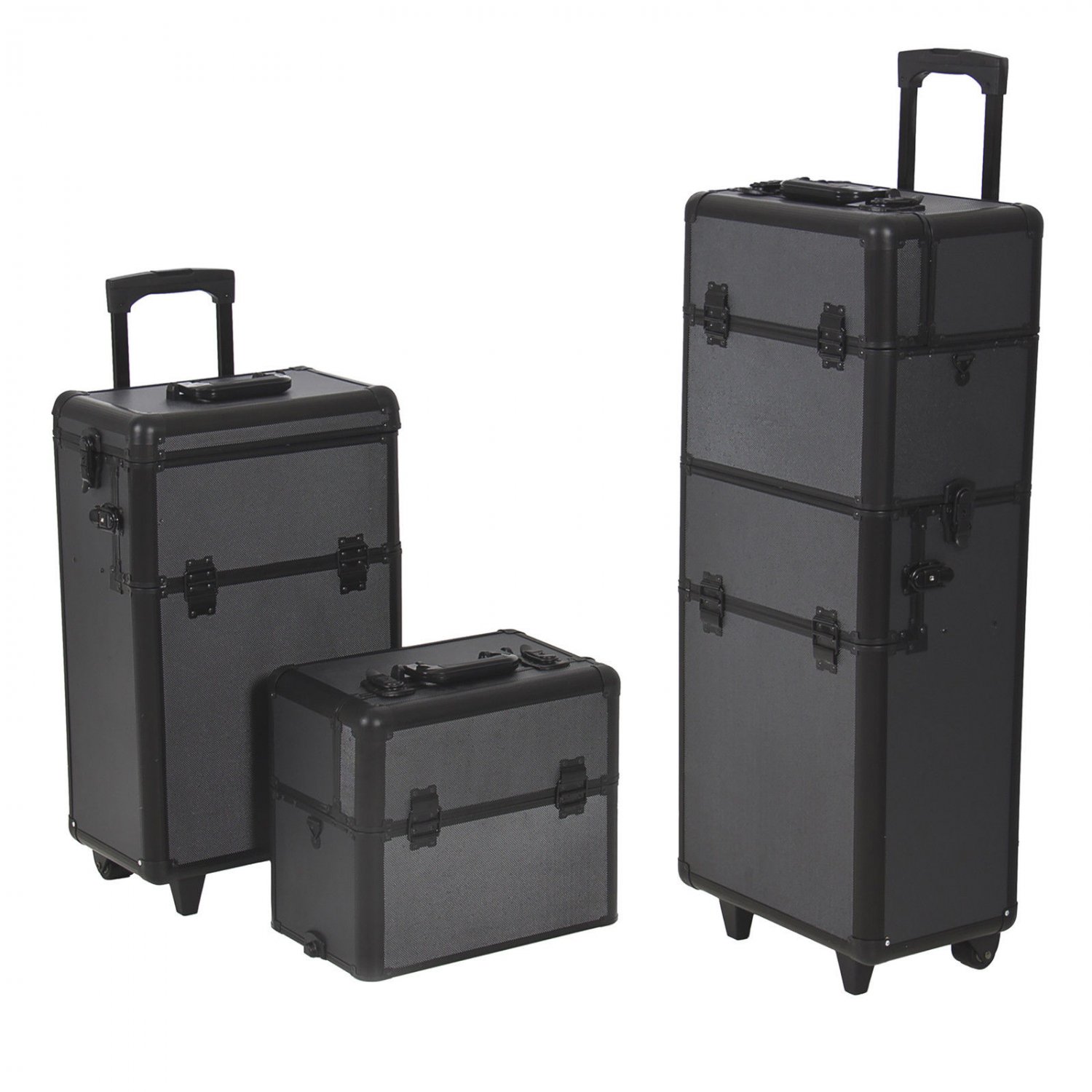Rolling Cosmetic Makeup Case 2 IN 1 Make Up Artist Case Aluminum Construction BK