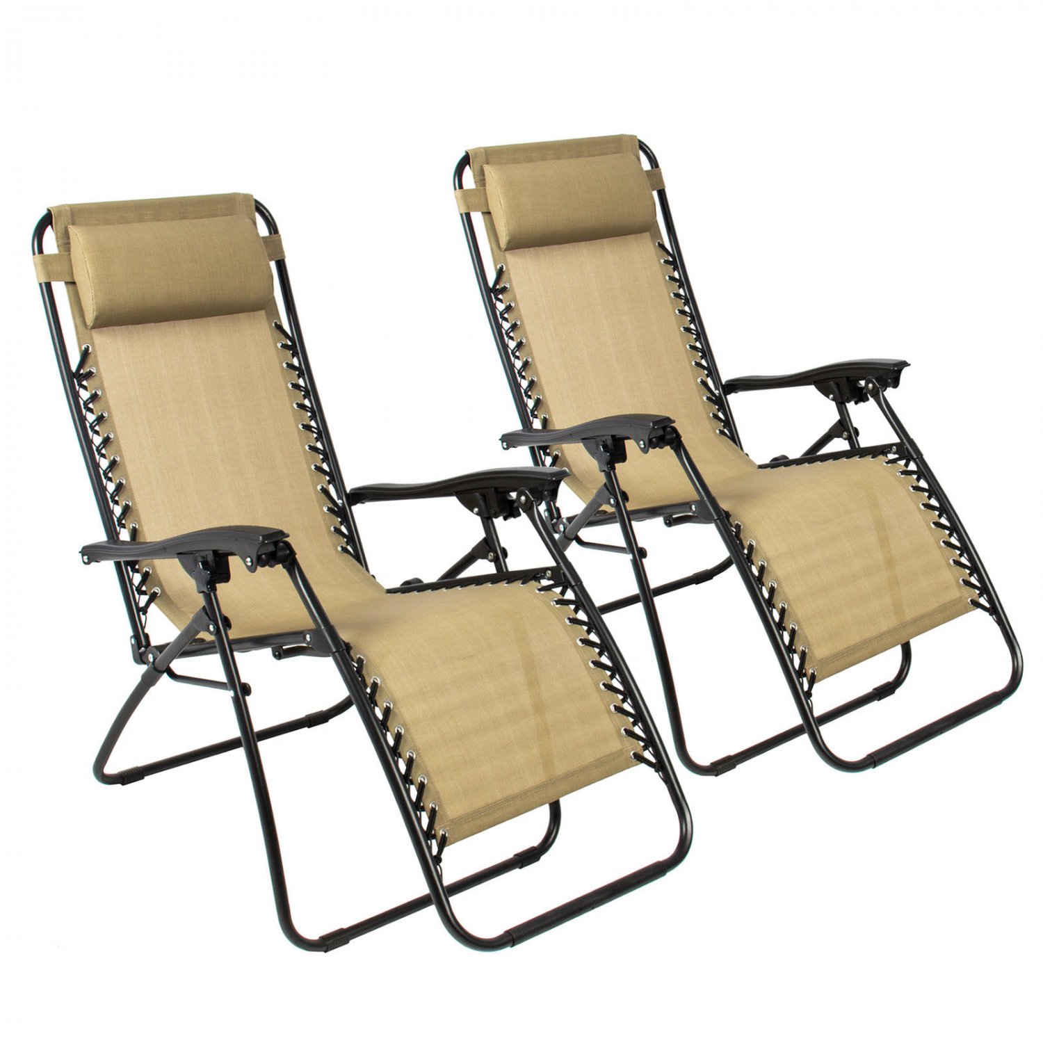 New Zero Gravity Chairs Case Of (2) Tan Lounge Patio Chairs Outdoor ...