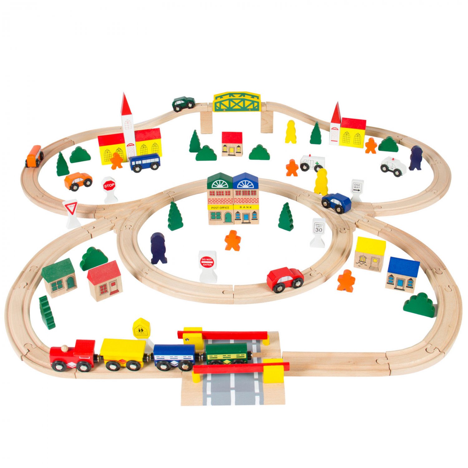 100pc Hand Crafted Wooden Train Set Triple Loop Railway Track Kids Toy ...