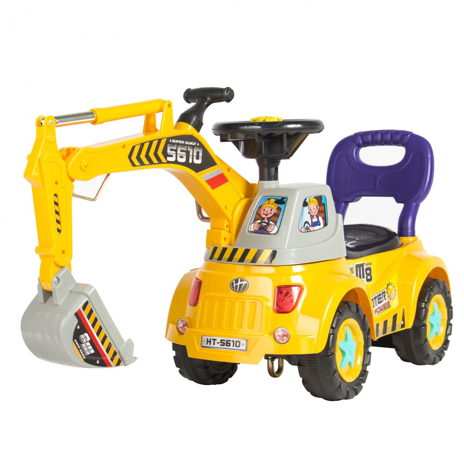 Ride on Excavator Digger Scooter Pulling Cart Pretend Play Construction Truck