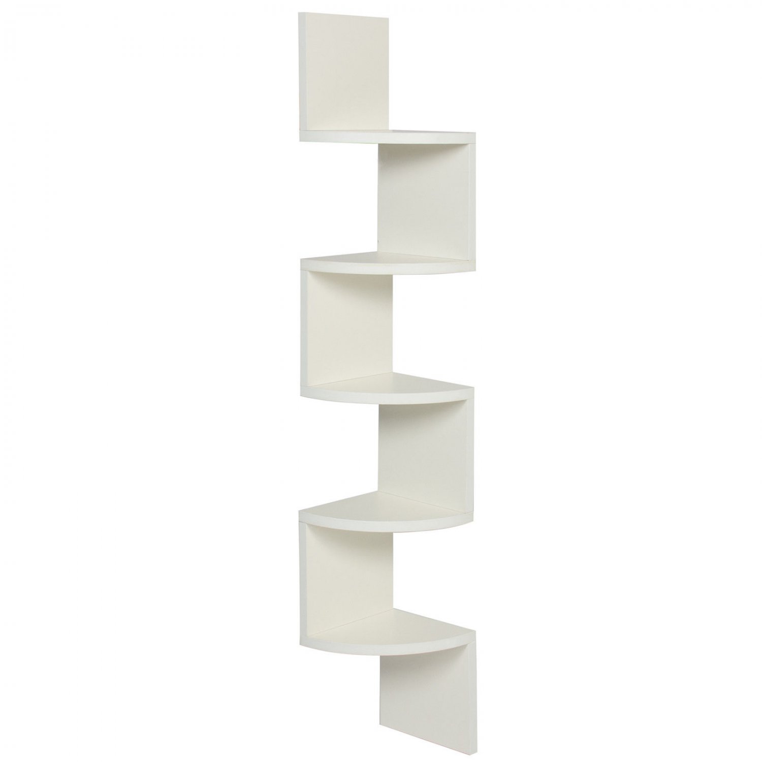 Large Corner Wood Zig Zag Wall Shelf White Finish Home Decor Furniture