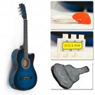 Blue Acoustic Guitar Cutaway Design w/ Guitar Case, Strap, Tuner and Pick