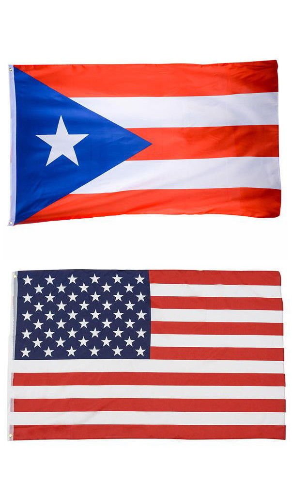 2 FLAGS PUERTO RICAN FLAG OF PUERTO RICO 3 X 5 FEET AND AMERICAN USA FLAG 3 X 5