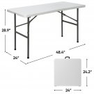 4ft Portable Rectangular Plastic Folding Table W/Handle for Camping Dining White