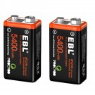 EBL 10Pack USB Rechargeable 9V Lithium LI-ion Battery Batteries 5400mWh 9 Volt