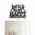 70S Disco Cake Topper, Black Glitter 1970S Happy Birthday Party Decoration