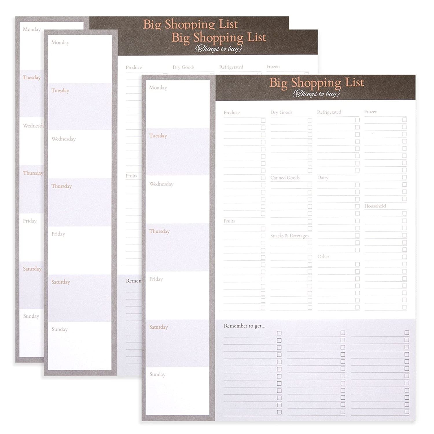 Big Magnetic Shopping List Pad For Fridge (7.5 X 9.5 In, 52 Sheets Each, 3 Pack)