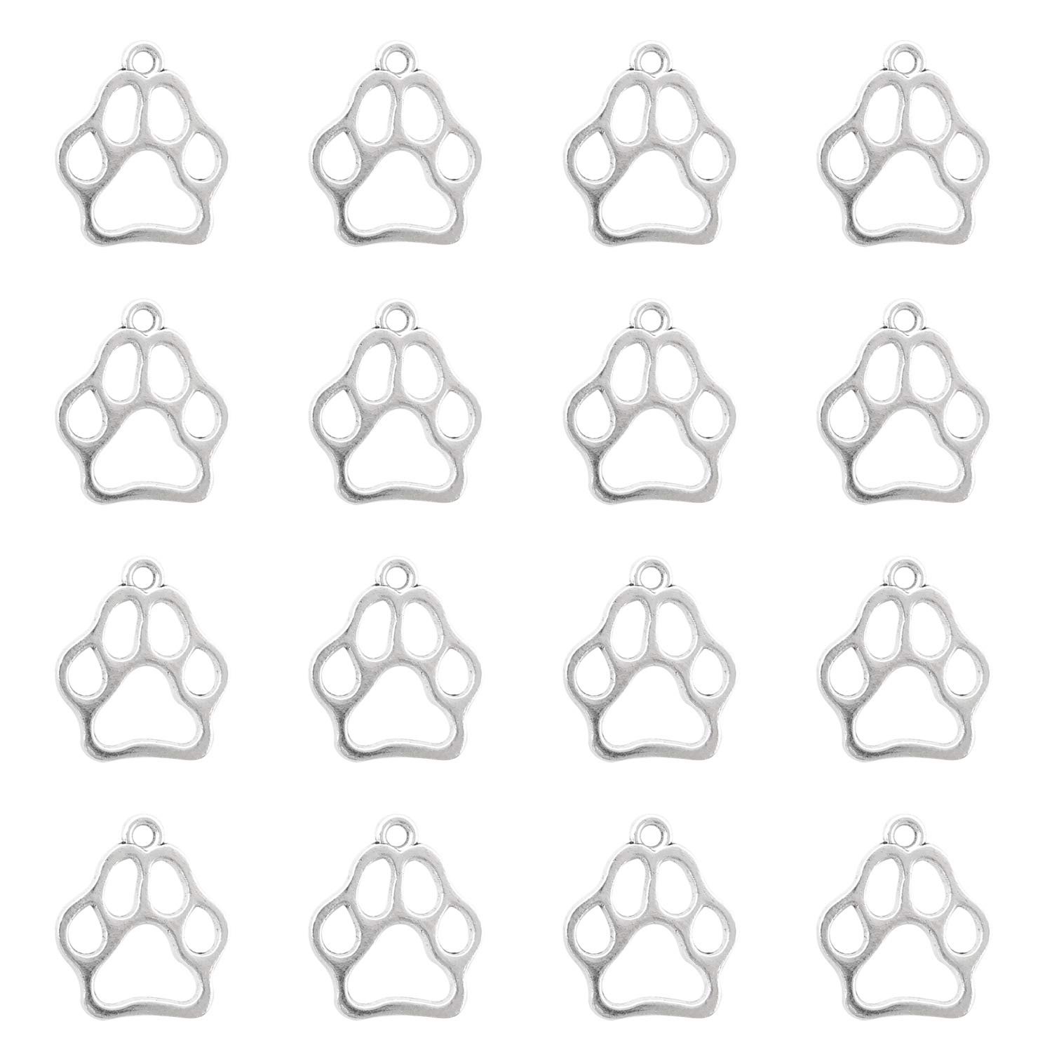 100Pcs Antique Silver Alloy Dog Paw Charms Pendant Diy Craft Jewelry Making Accessory