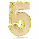 Small Number 5 Gold Foil Pinata, Fifth Birthday Party Supplies, 15.5 X 10.5 X 3 Inches