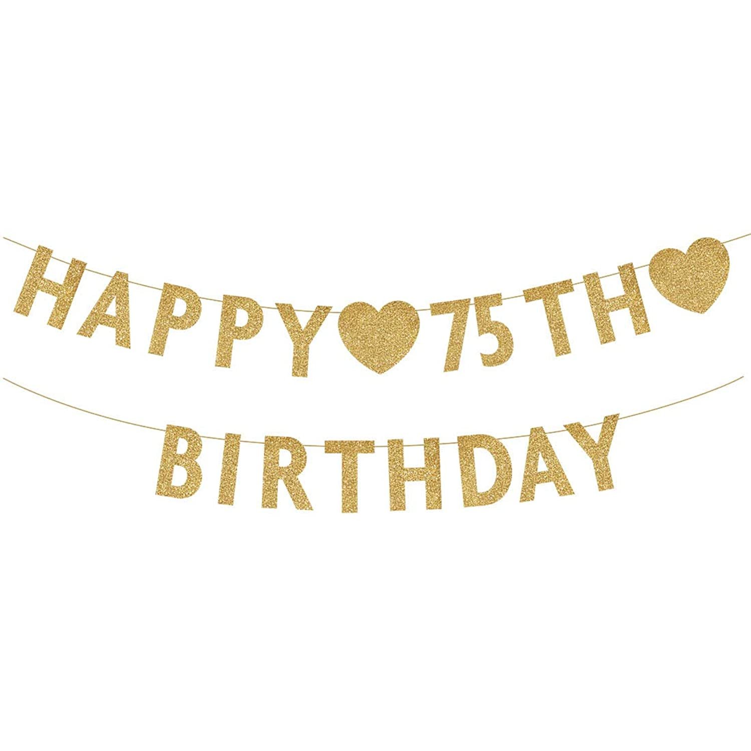 Gold Happy 75Th Birthday Banner, Glitter 75 Years Old Woman Or Man Party Decorations, Sup