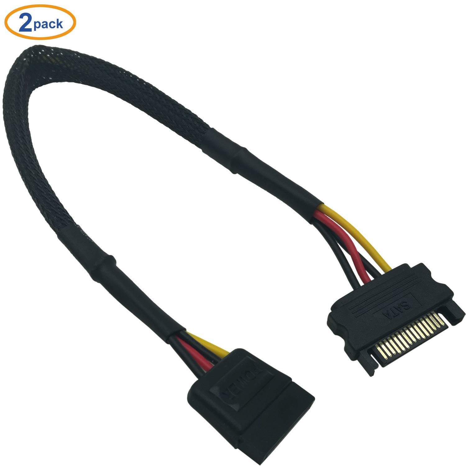 (2-Pack) 15 Pin Sata Power Extension Cable Male To Female Braided ...