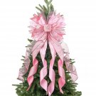 Christmas Tree Topper,33X13 Inches Pink Toppers Bow With Streamer Wired Edge For Christmas