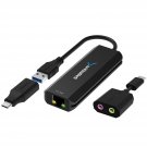 Sabrent USB Type-A or Type-C to 2.5 Gigabit Ethernet Adapter + USB Type-C External Stereo