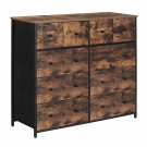 Industrial Wide Dresser, 10-Drawer Storage Tower, Metal Frame, Wooden Top And Front, Rust