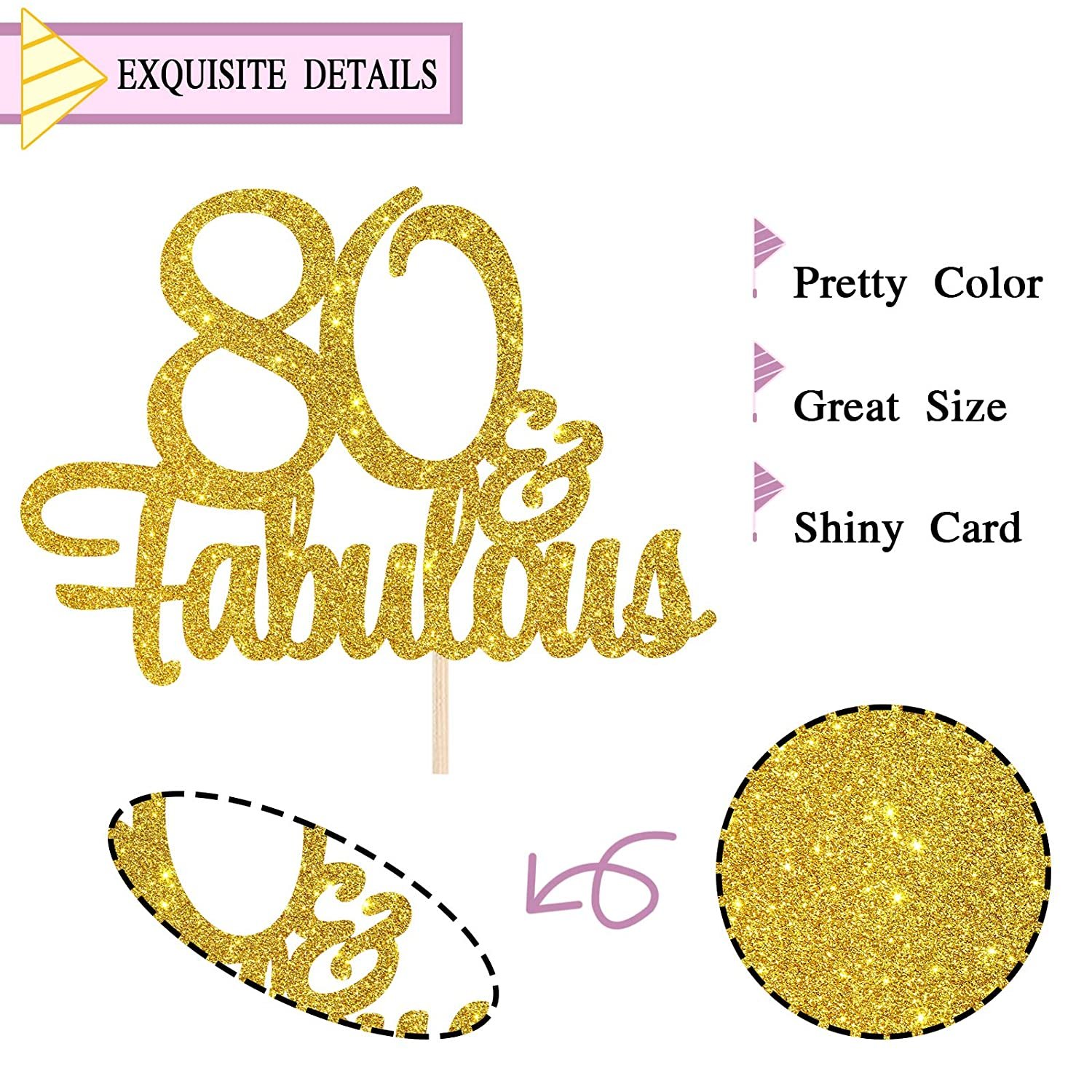 Gold Glitter 80 And Fabulous Cake Topper 80th Birthday Party Decoration Sign Adult Birt 3354