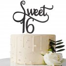 Black Glitter Sweet 16 Cake Topper -16Th Birthday Cake Topper - Sweet Sixteen Party Theme
