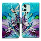 Iphone 13 Case, Cute Dragonfly Leather Flip Phone Case Wallet Cover With Card Slot Holder