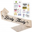 30Th Birthday Gold Glitter Sash And Tattoo Pack - Happy 30Th Birthday Party Supplies, Ide