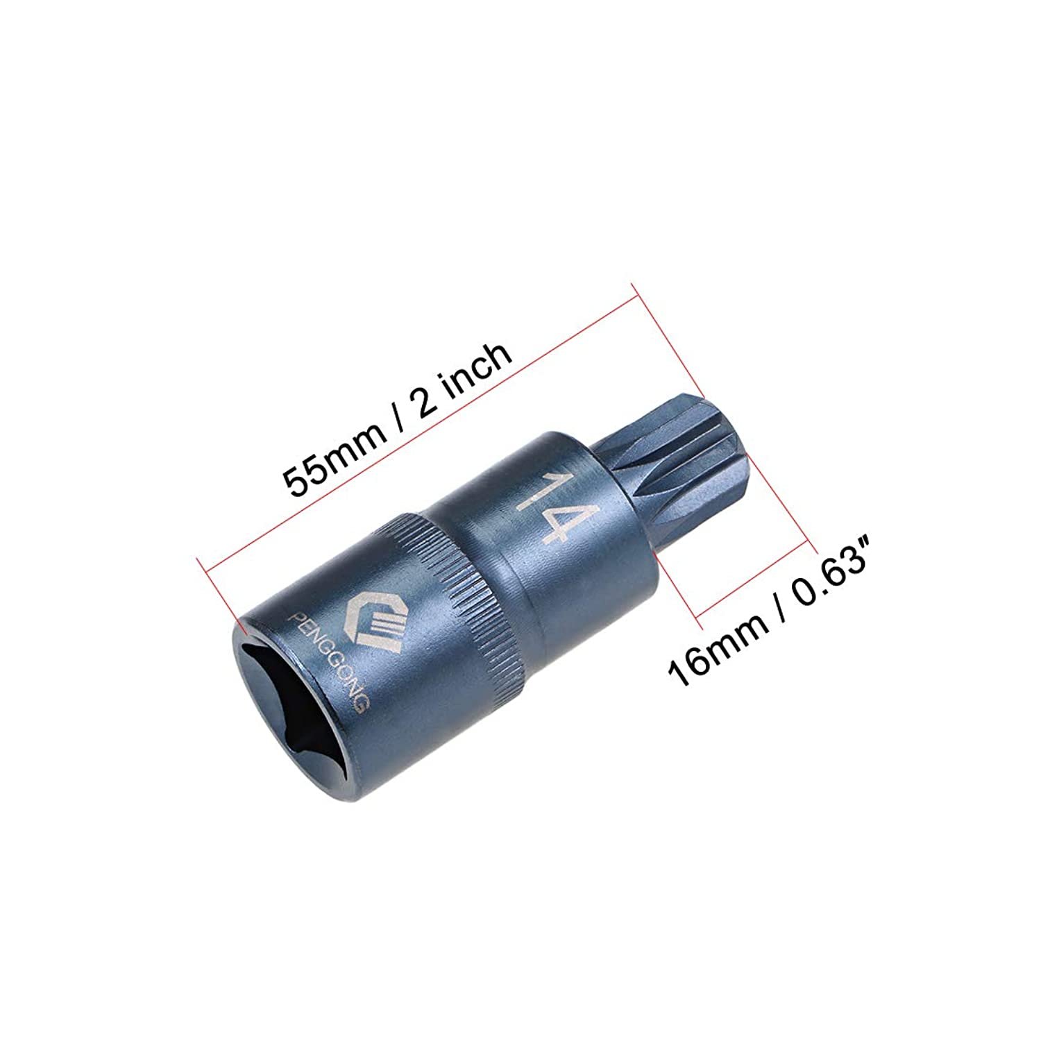 uxcell 1/2" Drive x M14 (14mm) Triple Square Spline Bit Socket, S2