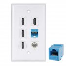 Hdmi 2.0 Wall Plate 4 Port - 4K Hdmi Ethernet Coax Cable Tv F-Type Decorative Wall Plate-