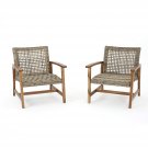 Christopher Knight Home Hampton Outdoor Mid-Century Wicker Club Chairs with Acacia Wood F
