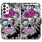Galaxy A53 Case, Purple Flower Sugar Skull Leather Flip Phone Case Wallet Cover With Card